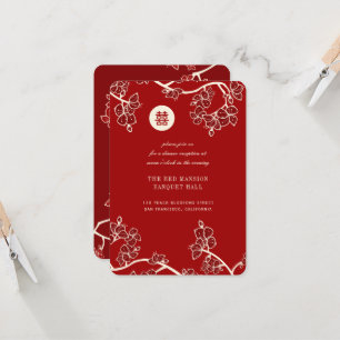 Convite Flores de pêssego vermelho Recepção de casamento X