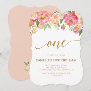 Convite Flores de Pêssegos Rosa e Pinheiros Primeira Fest