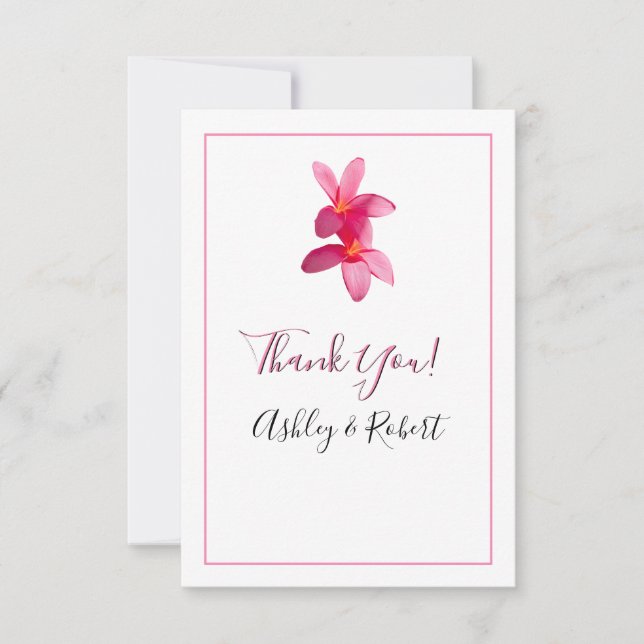 Convite Flores De Plumeria Rosa, Casamento Moderno, Obriga (Frente)