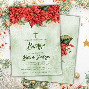 Convite Flores de Poinsettia de Natal Batismo Floral