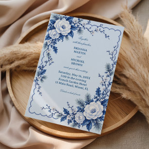 Convite Flores de Porcelana em Azul de Inverno