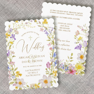 Convite Flores de Prado Moldura Casamento Católico