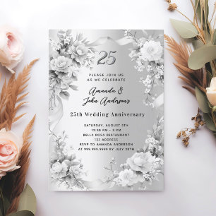 Convite Flores de prata do aniversário de 25