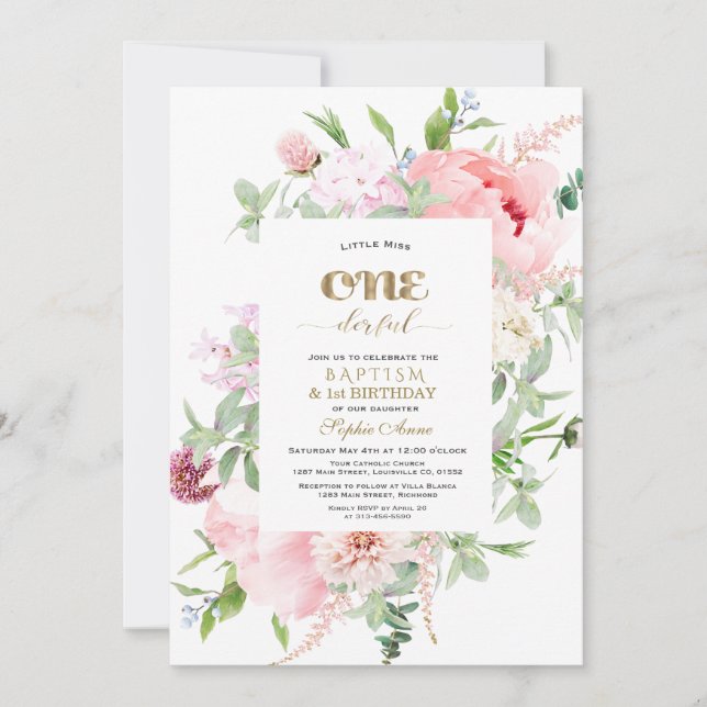 Convite Flores de primavera Bloom Primeiro Aniversário e B (Frente)