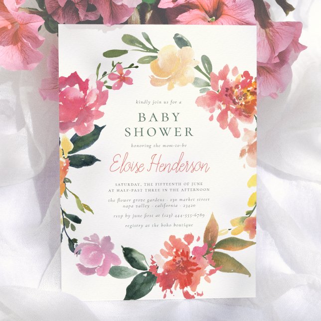Convite Flores de Primavera | Chás de Bebê de Menina Elega (Criador carregado)