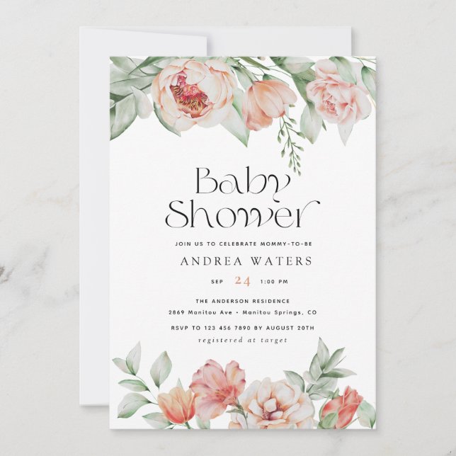 Convite Flores de primavera e verde | CHÁ DE FRALDAS (Frente)