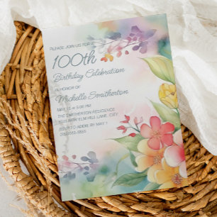 Convite Flores de Primavera em Aquarela 100º Aniversário