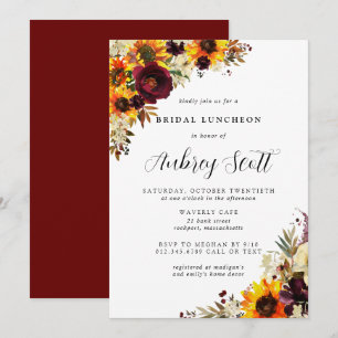 Convite Flores de queda Chá de panela de Rosa de girassol