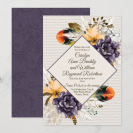 Convite Flores de Queda com Grama de Pampas e Casamento de