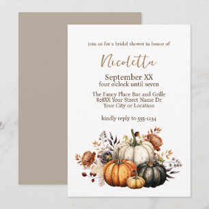 Convite Flores de Queda e Pumpkins Watercolor Outono