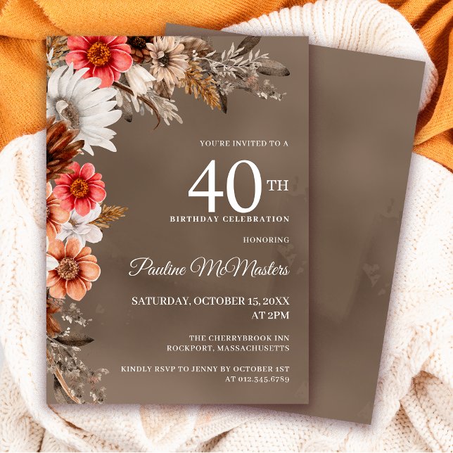 Convite Flores de queda neutra brancas aniversário de 40 a (Need matching fall Welcome signs or party supplies? Message me!)
