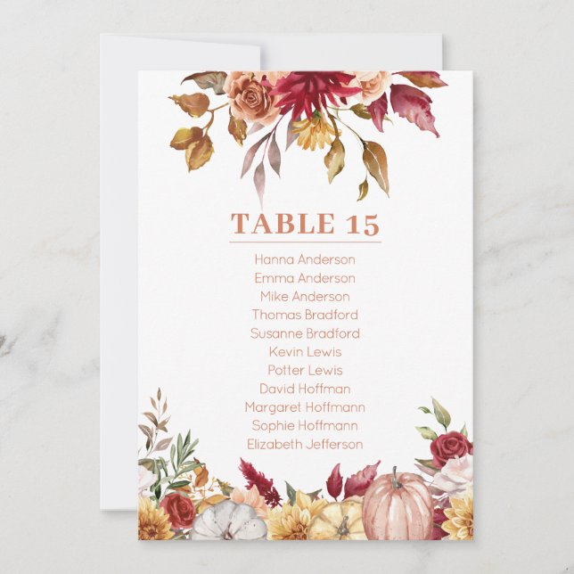 Convite Flores de queda Placas-Mesa Placas-assento (Frente)