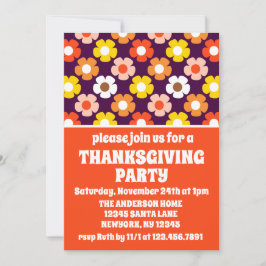 Convite Flores de Queda Retro Festas de Ação de Graças Rox