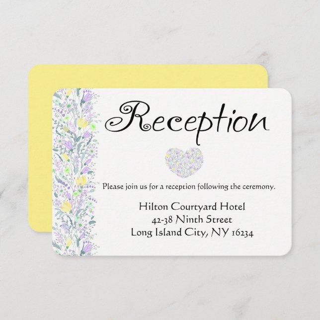 Convite Flores de Recepção de Casamento Roxo Amarelo Flora (Frente/Verso)