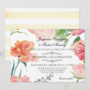 Convite Flores de Rosa de Aquarela Floral Moderna Casament