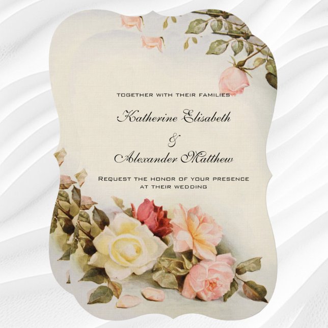 Convite Flores de Rosa de Jardim Antiquado do casamento vi (Vintage Wedding Antique Garden Rose Flowers Invitation)