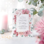 Convite Flores de Rosa Dusty e Casamento Elegante Verde<br><div class="desc">Convites de casamento românticos florais cor-de-rosa</div>