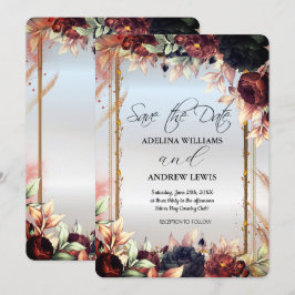 Convite Flores de Rosa Prata Real, Quadro Dourado