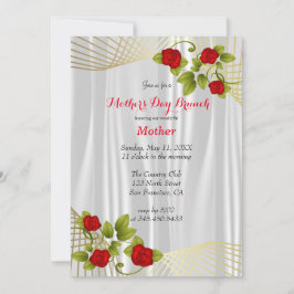 Convite Flores de rosa vermelha com Dourado - Design Dia d