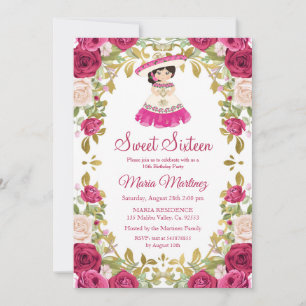 Convite Flores de Rosas Rosa Mexicanas Doce 16 Aniversári