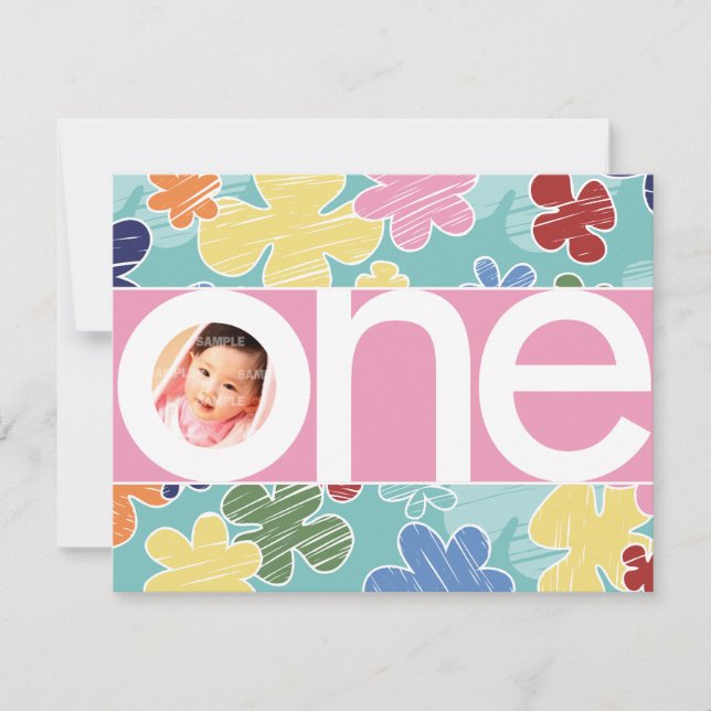 Convite Flores De Selo Primeiro Aniversário Rosa (Frente)