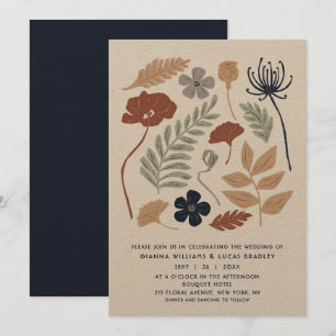 Convite Flores de Sequoia Azul Simples Casamento Moderno F