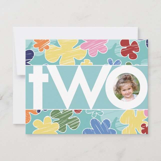 Convite Flores de Sketchy Segunda Festa de aniversário (Frente)