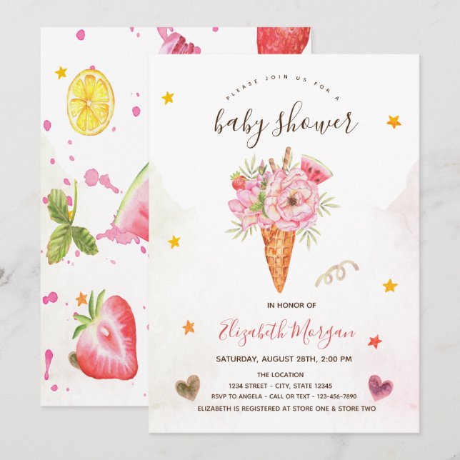 Convite Flores de Sorvete Baby Shower   (Frente/Verso)