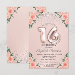 Convite Flores de Trendy Confetti elegantes Doce 16