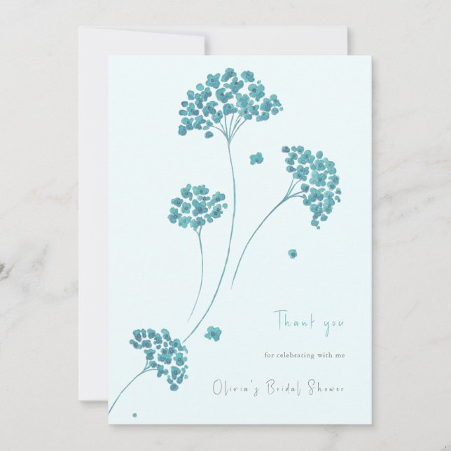 Convite Flores de Turquesa Bonitas Chá de panela Obrigado (Frente)