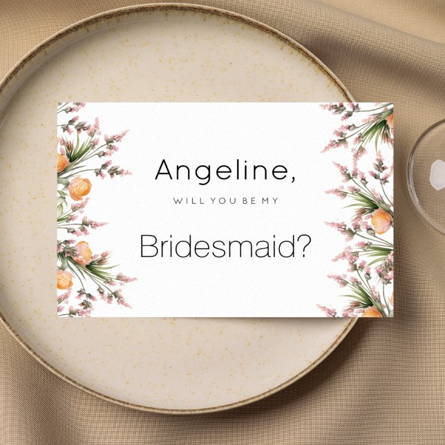 Convite Flores de Verão cor-de-rosa-botianino Bridesmaid (Botanical pink orange summer flowers Bridesmaid)