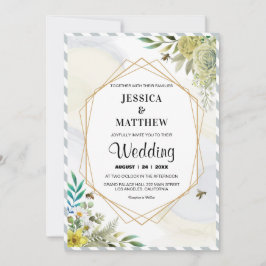 Convite Flores de Verão Moldura Dourada Casamento