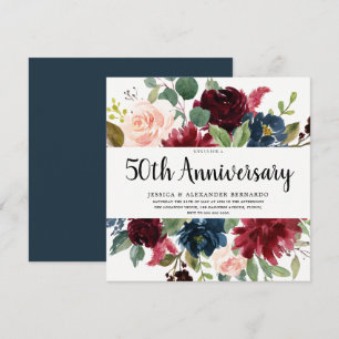 Convite Flores de Vinho Tinto Rubi 50º Aniversário de Casa