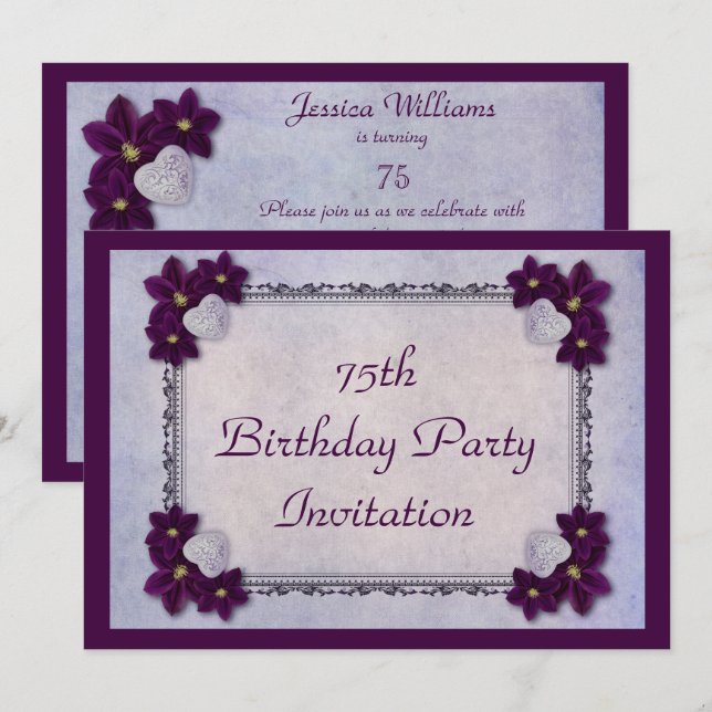 Convite Flores decorativas & aniversário do quadro dos (Frente/Verso)