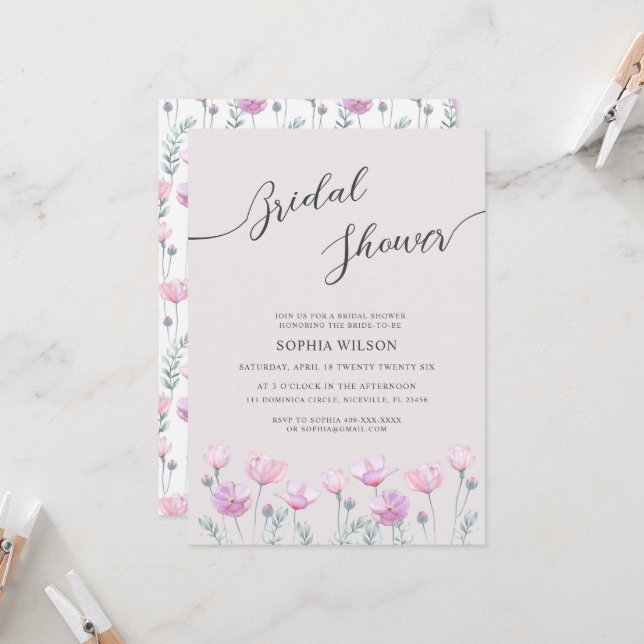 Convite Flores delicadas de chá de panela. (Frente/Verso In Situ)