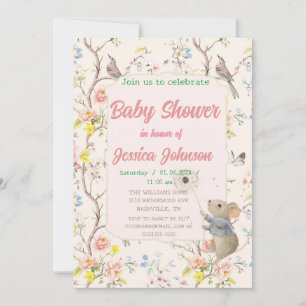 Convite flores delicadas e folhas em estilo chinês