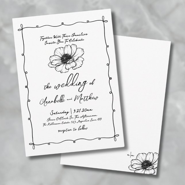Convite Flores Desenhadas à Mão para Casamento (Hand Drawn Flower Whimsical Wedding Invitation)
