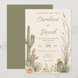 Convite Flores Desérticas de Cactus Floral Casamento