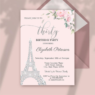 Convite Flores, Diamantes Torre Eiffel 30º Aniversário