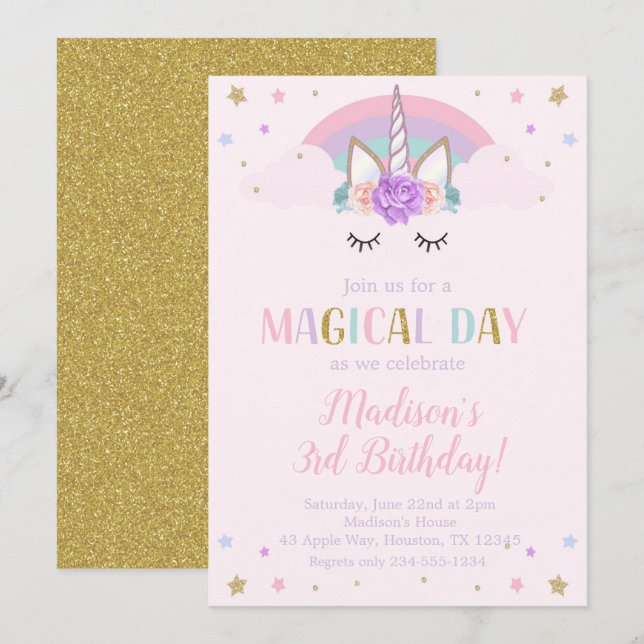 Convite Flores do arco-íris da festa de aniversário do (Frente/Verso)