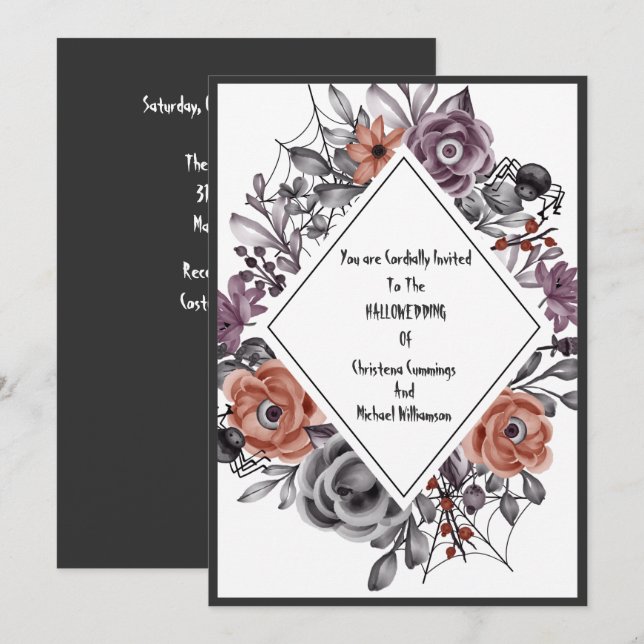 Convite Flores do Mal Casamento de Halloween Onisciente (Frente/Verso)