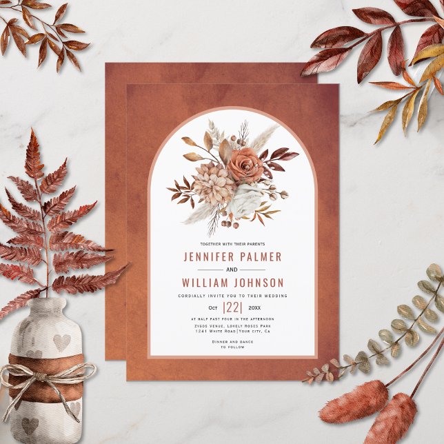 Convite Flores do outono e casamento outono de terracota d (Criador carregado)