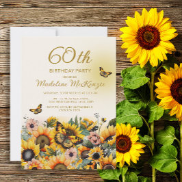 Convite Flores-do-sol Borboletas Festa de aniversário 60 f