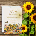 Convite Flores do Sol Borboletas Partido aniversário de 30<br><div class="desc">Girassóis elegantes e borboletas convite de festas de aniversário de 30 anos para mulheres. Entre em contato comigo para obter assistência com suas personalizações ou para solicitar outros produtos Zazzle correspondentes ou coordenadores para o seu partido.</div>