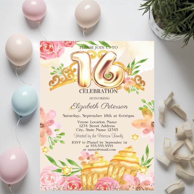 Convite Flores Doces Diamantes Sweet 16 (Criador carregado)