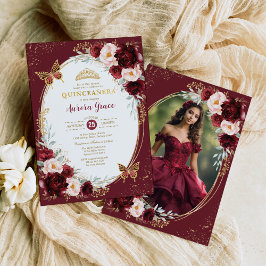 Convite Flores Douradas de Quinceañera, Borboleta Foto