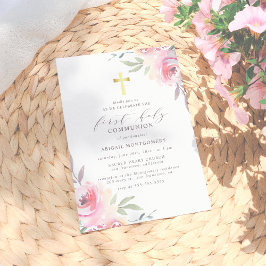 Convite Flores Douradas e pintadas Primeira Comunhão Sagra