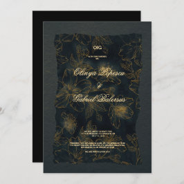 Convite Flores Douradas negras, Papel texturizado com aqua