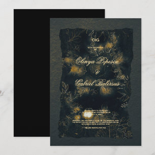 Convite Flores Douradas negras, Papel texturizado com aqua