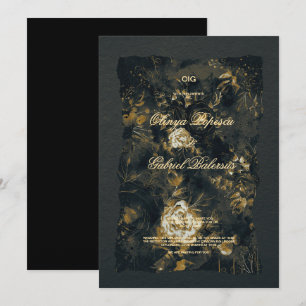 Convite Flores Douradas negras, Papel texturizado com aqua